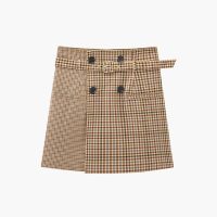 爱居兔2019夏季女装撞色格纹设计A字版型短款半身裙