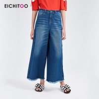 爱居兔2019夏季女装裤子磨边脚口宽松阔腿牛仔裤