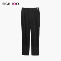 爱居兔2019夏季女装经典黑色直筒休闲萝卜裤