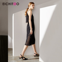 爱居兔2019夏季女装裤子时尚黑色细吊带设计连体裤