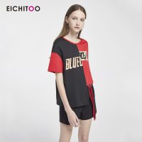 爱居兔2019夏季女装时尚不规则丝光棉毛布短袖T恤