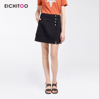 爱居兔2019夏季女装黑色A字短款半身裙