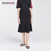 爱居兔2019夏季女装经典黑色修身中长款鱼尾半身裙