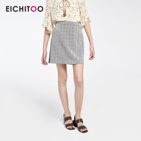 爱居兔2019夏季女装经典格纹小A字短款半身裙