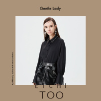 2019爱居兔秋季女装 领口钉珠黑色长袖休闲衬衫