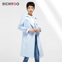 爱居兔春装2019女装时尚浅蓝宽松中长款风衣