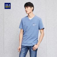 HLA海澜之家V领男士短袖T恤2018夏季新品舒适透气T恤男HNTBJ2E338A
