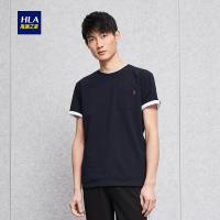 HLA海澜之家微弹圆领净色提花短袖T恤2018夏季新品针织T恤男_HNTBJ2E235A