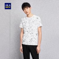 HLA海澜之家不规则印花短袖T恤2018夏季新品时尚花纹短袖T恤男HNTBJ2E229A