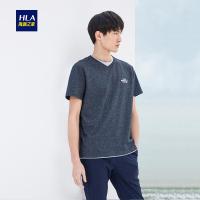 HLA海澜之家柔和花纱V领短袖T恤2018夏季新品舒适透气男士T恤HNTBJ2E065A