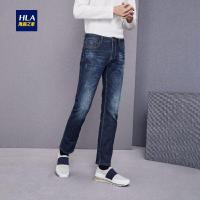 HLA海澜之家舒适中腰牛仔裤2018秋季新品微弹有型男裤HKNAD3E087A