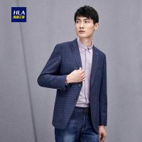 HLA海澜之家撞色格纹休闲西服2018秋季新品平驳领舒适单西男士HWXAD3E069A