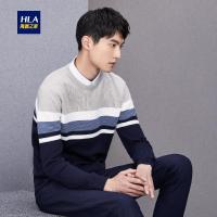 HLA海澜之家舒适双领针织衫2018秋季新品条纹撞色长袖针织衫男HNTJD3E024A