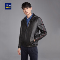 HLA海澜之家连帽PU皮夹克2018秋季新品时尚柔软舒适男士外套HWJAD3E150A