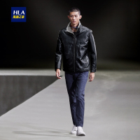 HLA海澜之家简约翻领PU夹克2018冬季加绒保暖夹克外套男HWJAD4E216A
