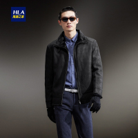 HLA海澜之家立领仿皮绒夹克2018冬季保暖毛领夹克外套男HWJAD4E219A