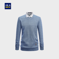 HLA海澜之家净色保暖双领针织衫2018冬季加绒假两件男HNTJD4E100A
