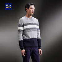 HLA海澜之家撞色条纹款圆领长袖针织衫2018冬季套头毛衫男HNZAD4E154A