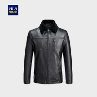 HLA海澜之家时尚翻领皮装2018冬季净色保暖外套男HWJPJ4E008A