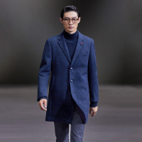 HLA海澜之家西装领针织大衣2018冬季花纹中长款外套男HWDAD4E004A