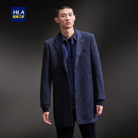 HLA海澜之家几何线条针织大衣2018冬季保暖大衣外套男HWDAD4E011A