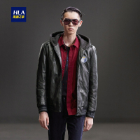 HLA海澜之家连帽PU皮羽绒服2018冬季舒适防风保暖羽绒服男HWRAJ4E103A