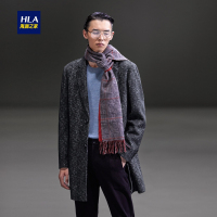 HLA海澜之家时尚格纹针织大衣2018冬季西装领保暖大衣外套男HWDAD4E032A