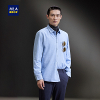 HLA海澜之家千鸟格提花休闲衬衫2018冬季舒适加绒长袖衬衫男HNEAD4E207A