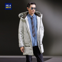 HLA海澜之家带毛连帽中长款羽绒服2018冬舒适保暖羽绒外套男HWRAJ4E074A