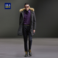HLA海澜之家连帽毛领中长款羽绒服2018冬保暖舒适羽绒外套男HWRAJ4E075A