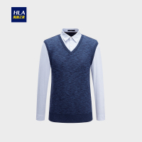 HLA海澜之家绅士背心款双领针织衫2018冬季套头保暖假两件男HNTJD4E165A