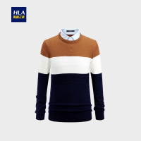 HLA海澜之家撞色条纹双领针织衫2018冬季保暖休闲假两件男HNTJD4E121A