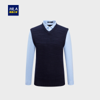 HLA海澜之家保暖双领针织衫2018冬季舒适加绒假两件男HNTJD4E116A