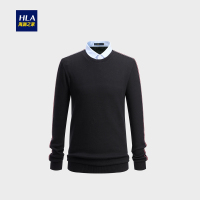 HLA海澜之家运动条纹双领针织衫2018冬季保暖休闲假两件男HNTJD4E120A
