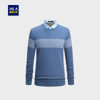 HLA海澜之家时尚双领针织衫2018冬季加绒保暖长袖针织衫男HNTJD4E221A