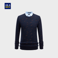 HLA海澜之家优雅花纹双领针织衫2018冬季时尚舒适假两件男