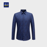 HLA海澜之家几何线条提花长袖衬衫2018冬季舒适时尚衬衫男HNEAD4E242A