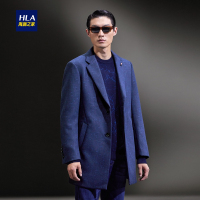 HLA海澜之家线条中长款大衣2018冬季单排扣毛呢大衣外套男HWDAD4E036A