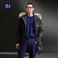HLA海澜之家连帽毛领长款羽绒服2018冬季保暖舒适羽绒外套男HWRAJ4E027A