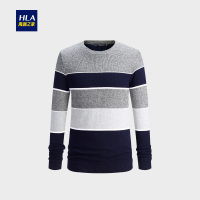 HLA海澜之家加绒保暖撞色长袖针织衫2018冬季条纹针织衫男HNZAD4E296A