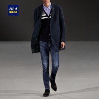 HLA海澜之家羊毛混纺蜂巢呢大衣2018冬季时尚别致大衣男HWDAD4E070A