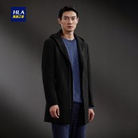 HLA海澜之家休闲连帽针织大衣2018冬季羊毛混纺大衣外套男HWDAD4E062A