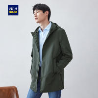 HLA海澜之家净色连帽款风衣2019春季经典防风外套男HWFAD1R004A
