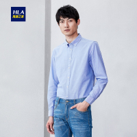 HLA海澜之家牛津纺清新休闲衬衫2019春季舒适透气长袖衬衫男HNEAD1R005A
