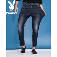 花花公子(PLAYBOY)男牛仔裤秋季2017新款男裤修身直筒休闲长裤蓝色