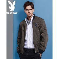 花花公子(PLAYBOY)2017秋季新款夹克男士外套潮流时尚男夹克男士青年棒球夹克军绿色