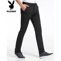 花花公子(PLAYBOY)春夏季新款男士商务休闲裤四面弹力修身裤子男装黑色长裤子