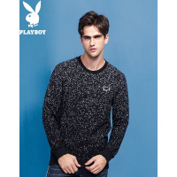 花花公子(PLAYBOY)秋季新款卫衣男黑色修身长袖青年男士波点休闲上衣时尚潮黑色