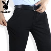 花花公子(PLAYBOY)男士休闲裤宽松黑色高弹力男裤加绒直筒裤子修身西裤春季