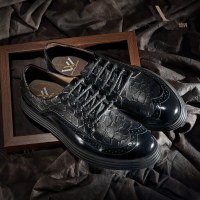 维界秋季男士潮流英伦休闲鞋布洛克厚底真皮鞋男鞋brogue牛津鞋男
